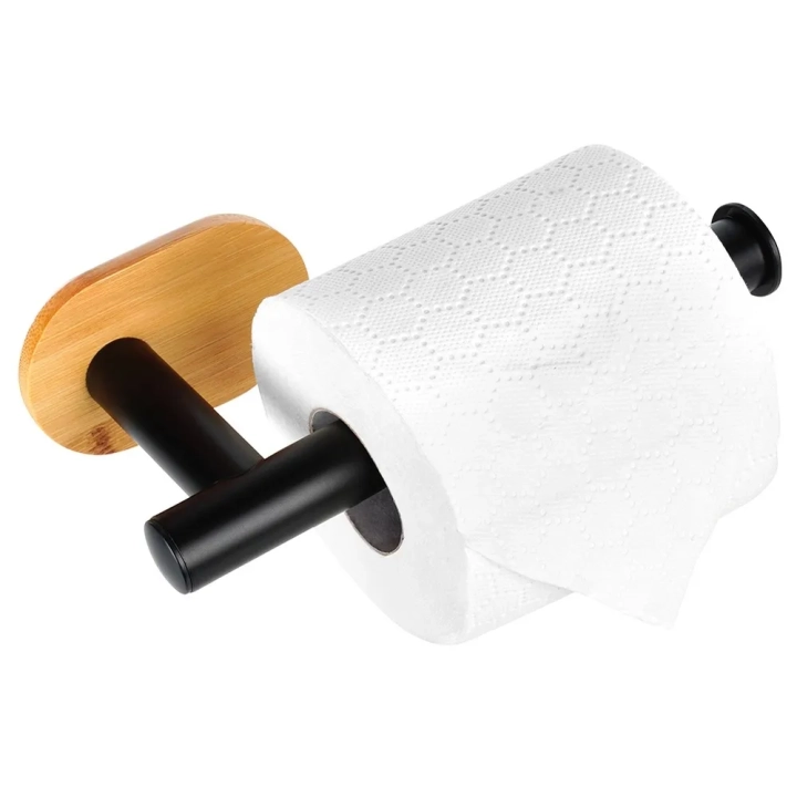 Uchwyt na papier toaletowy stalowy bambusowy czarny 17 cm