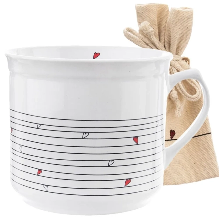 Kubek z woreczkiem ceramiczny biały SERCE 650 ml
