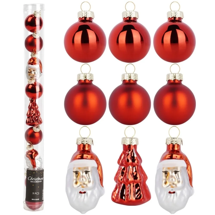 Bombki choinkowe nietłukące czerwone 3 / 5 cm 9 szt.