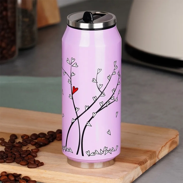 Kubek termiczny puszka różowy SERCE 400 ml