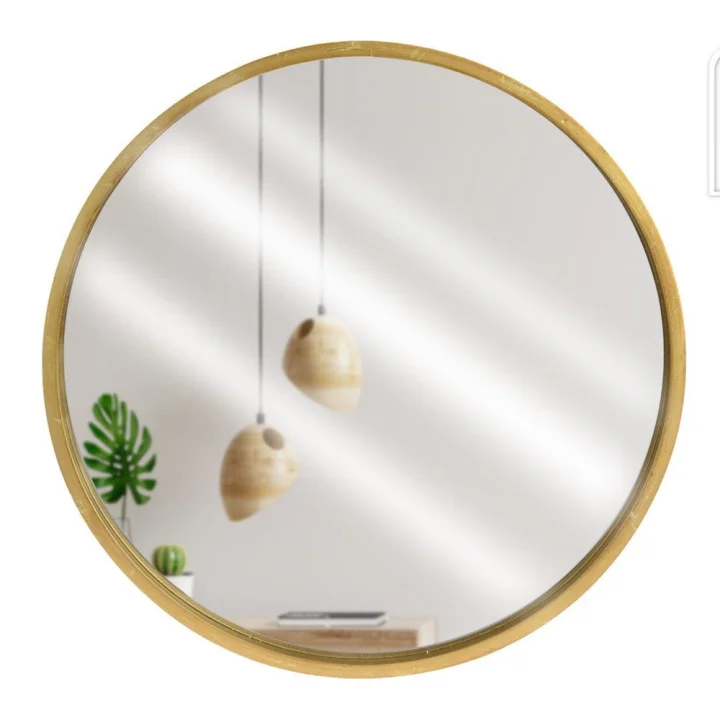 Lustro ścienne drewniane złote okrągłe 30 cm