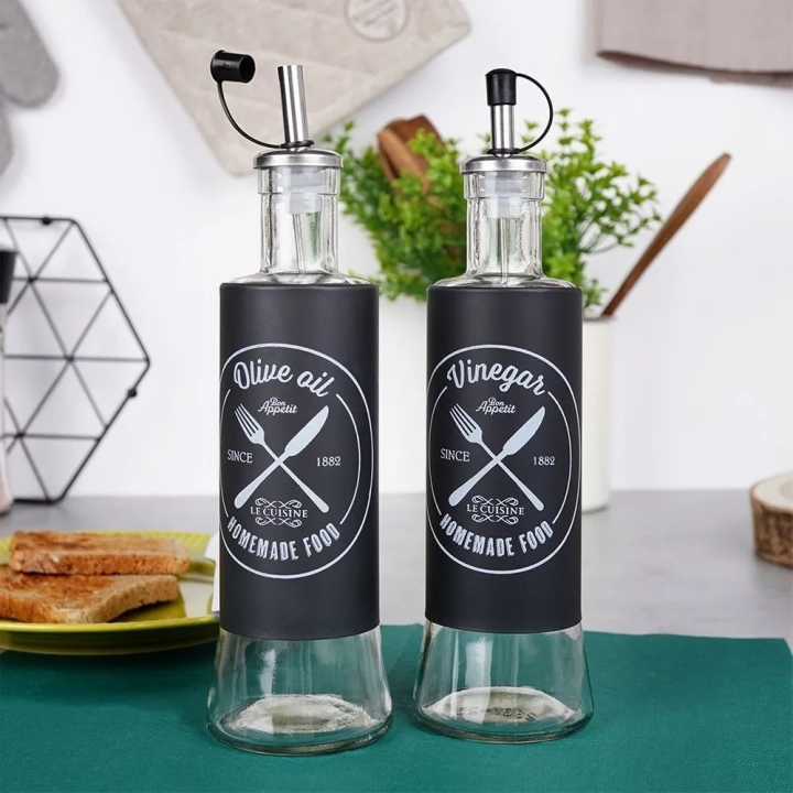 Butelki na oliwę i ocet szklane czarne 300 ml 2 szt.