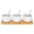 Miseczki na przekąski z łyżeczkami ceramiczne białe 90 ml 7 el.