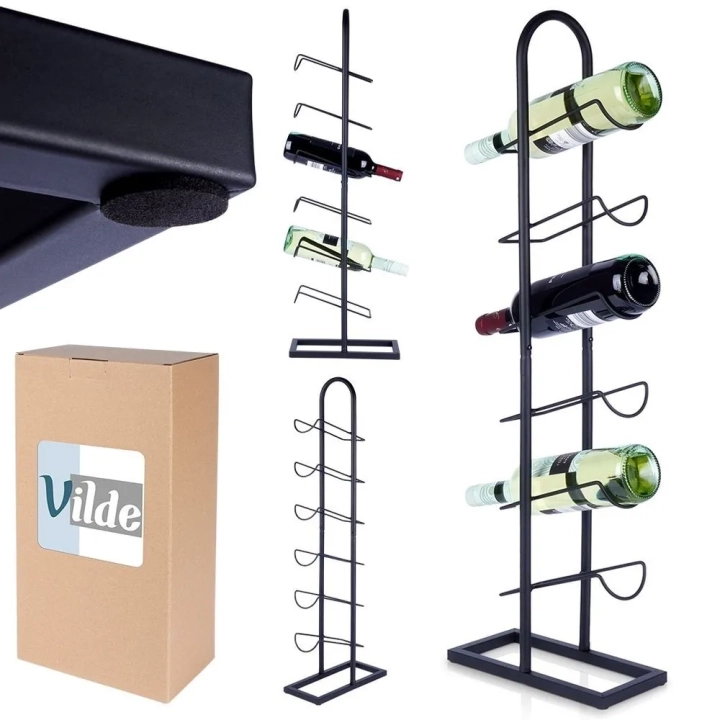 Stojak na wino metalowy czarny 6 butelek 27x13x84,5 cm