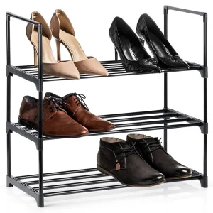 Regał na buty metalowy czarny 3-poziomowy 57x28x55 cm