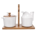 Cukierniczka i mlecznik porcelanowe białe w stojaku WHITELINE 2x 280 ml 3 el.