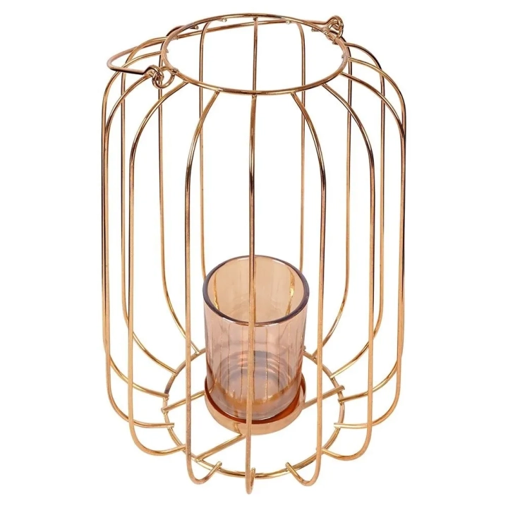 Lampion na świeczkę metalowy złoty 21,5 cm
