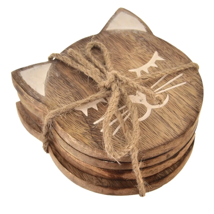Podstawki pod kubek drewniane MANGO 10x11cm 4 szt.