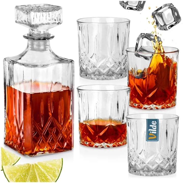 Karafka i szklanki do whisky szklane 900 ml + 4x300 ml 5 el.
