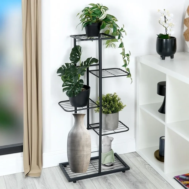 Kwietnik metalowy czarny 5-poziomowy 96 cm