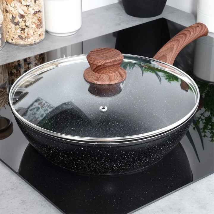 Patelnia granitowa ze szklaną pokrywką BLACK&WOOD 28 cm, 3,5 l