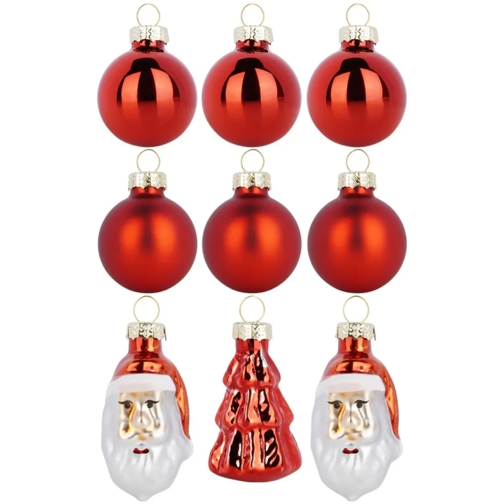 Bombki choinkowe nietłukące czerwone 3 / 5 cm 9 szt.