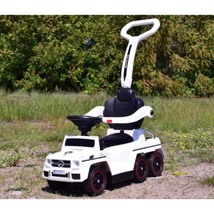 JEŹDZIK NA AKUMULATOR, PCHACZ, ODPYCHACZ MERCEDES G 63 AMG 6X6, MIĘKKIE KOŁA, DASZEK , STEROWANIE RĄCZKĄ /1838 LONG