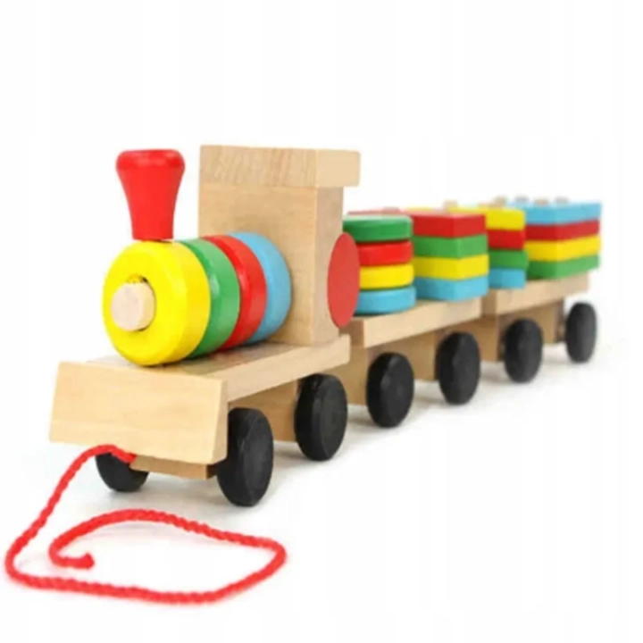 LT292 DREWNIANY POCIĄG Z KLOCKAMI SORTER MONTESSORI WAGONY