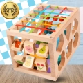 DREWNIANY SORTER KLOCKÓW ELASTYCZNA KOSTKA SENSORYCZNA MONTESSORI GUMKI 12 KLOCKÓW