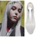 Długie białe peruki proste 100cm cosplay anime syntetyczne włosy do przebrania sesji zdjęciowej