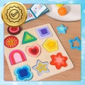 PUZZLE DREWNIANE KSZTAŁTY DOPASOWYWANIE EDUKACYJNE FIGURY MONTESSORI