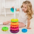 TĘCZOWA PIRAMIDKA UKŁADANKA WIEŻA ZABAWKA EDUKACYJNA ZAKRĘCONA SPIRALA 41cm