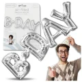 BALON FOLIOWY OGROMNY NAPIS B-DAY SREBRNY URODZINY 66 CM x 22 CM