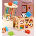 DREWNIANY SORTER KLOCKÓW ELASTYCZNA KOSTKA SENSORYCZNA MONTESSORI GUMKI 6 KLOCKÓW
