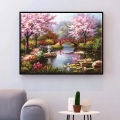 Zestaw do haftu krzyżykowego Sakura 50x40 cm pełny zestaw z niciami, igłami i wzorem kwitnącej wiśni do haftowania