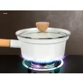 Rondel emaliowany Vaguelly 16 cm z miarką powłoką nieprzywierającą i drewnianym uchwytem