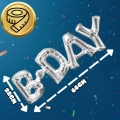 BALON FOLIOWY OGROMNY NAPIS B-DAY SREBRNY URODZINY 66 CM x 22 CM