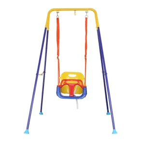 Huśtawka 3 w 1 dla dzieci z oparciem, stojakiem i siedziskiem, do użytku wewnętrznego i zewnętrznego