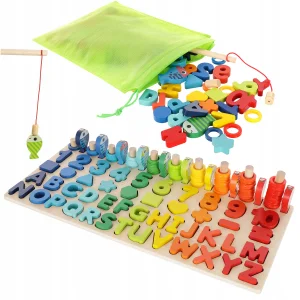 TRENING MÓZGU DREWNIANY ZESTAW MONTESSORI RYBKI LICZBY CYFRY