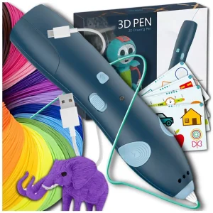 DŁUGOPIS DRUKARKA 3D PEN BEZPIECZNY ZESTAW + WZORY NIEBIESKI