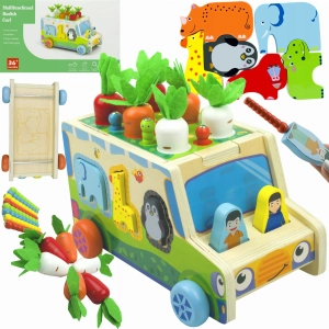 DREWNIANY SORTER KLOCKÓW MONTESSORII ZŁAP ROBACZKA SORTER AUTO Z WARZYWAMI