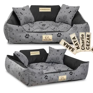 Legowisko dla psa kojec KINGDOG 100x75 cm personalizowane wodoodporne kości czarne