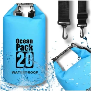 WOREK WODOODPORNY WODOSZCZELNY KAJAK TORBA PLECAK TURYSTYCZNY 20L NIEBIESKI