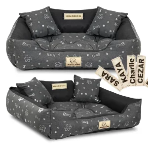 Legowisko dla psa kojec KINGDOG 115x95 cm personalizowane wodoodporne kości srebrne