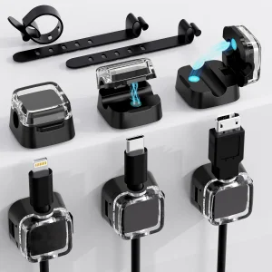 Organizer uchwyt na kable magnetyczny regulowany samoprzylepny MHYALUDO 6 szt.