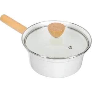 Rondel emaliowany Vaguelly 16 cm z miarką powłoką nieprzywierającą i drewnianym uchwytem