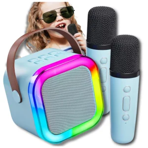 GŁOŚNIK PRZENOŚNY BEZPRZEWODOWY BLUETOOTH KARAOKE Z 2 MIKROFONAMI USB RGB 1