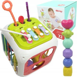 ZABAWKA SENSORYCZNA 7w1 KOSTKA SORTER CYMBAŁKI KLOCKI EDUKACYJNA