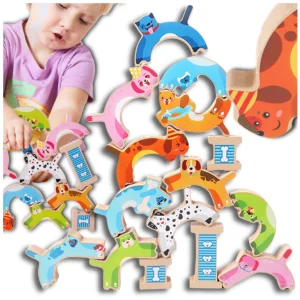 BALANSUJĄCE PSY DREWNIANE GRA ZRĘCZNOŚCIOWA WIEŻA PUZZLE JHTOY-637