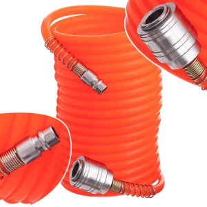 Wąż Pneumatyczny Spiralny 5m 5x8mm Przewód 8bar SZYBKOZŁĄCZA do Sprężarki