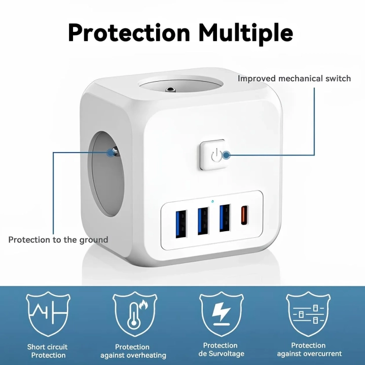 Listwa ścienna LENCENT 7 w 1 EU Plug, PD35W 3AC 3U1C listwa zasilająca z USB