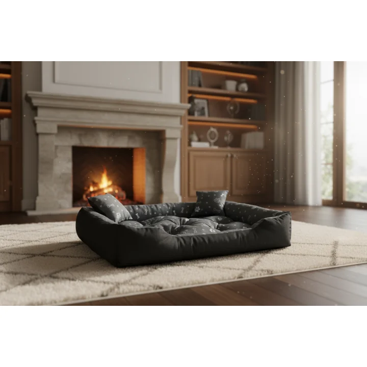 Legowisko dla psa kojec 115x95 cm wodoodporne kości srebrne