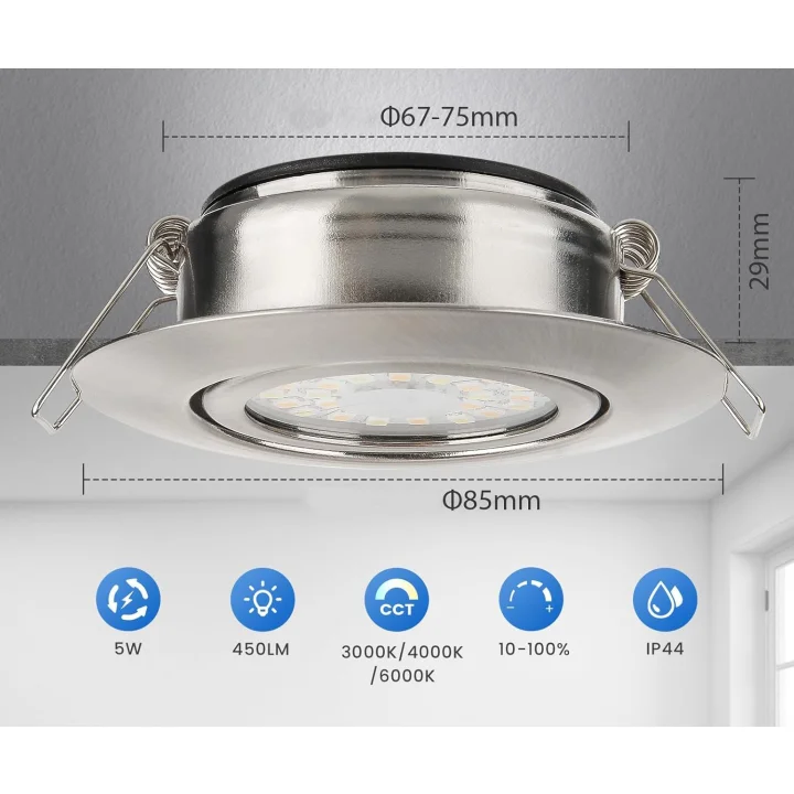 Reflektory LED wpuszczane cloksh 5W IP44 regulowane 12 szt. do łazienki i kuchni
