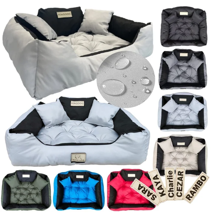 Legowisko dla psa kojec KINGDOG 115x95 cm personalizowane wodoodporne jasnoszare