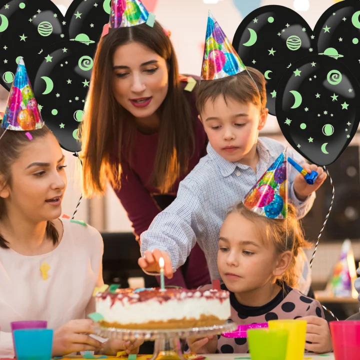BALONY DMUCHANE LATEKSOWE CZARNE 3 SZT + NAKLEJKI GWIAZDKI FLUO NA URODZINY
