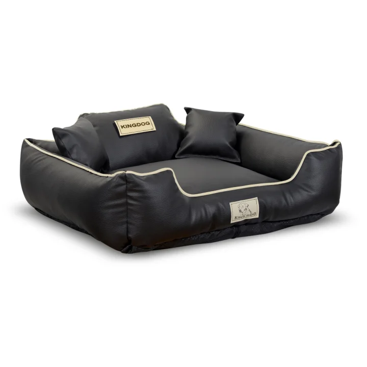 Legowisko dla psa kojec KINGDOG EKOSKÓRA 100x75 cm personalizowane rozbieralne antyslip czarne