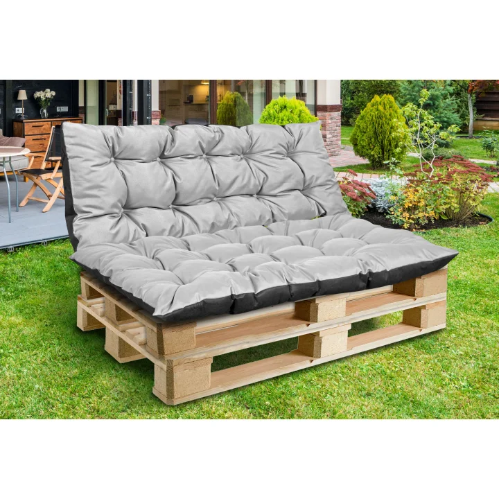 Zestaw Poduszka ogrodowa 120/80 cm + 120/40 cm na ławkę palety wodoodporna jasnoszara