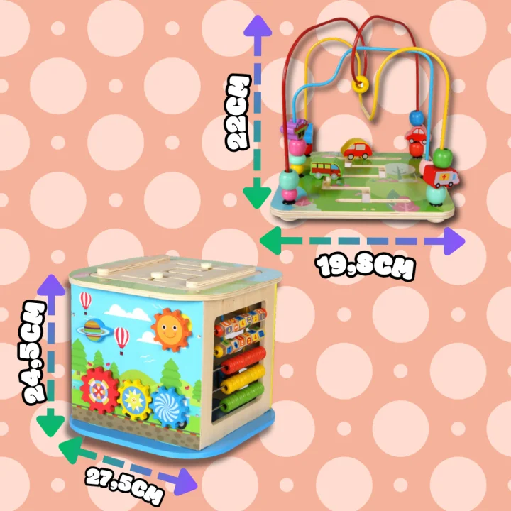 DREWNIANA KOSTKA EDUKACYJNA KOLOROWA Z LABIRYNTEM SORTER LICZYDŁO