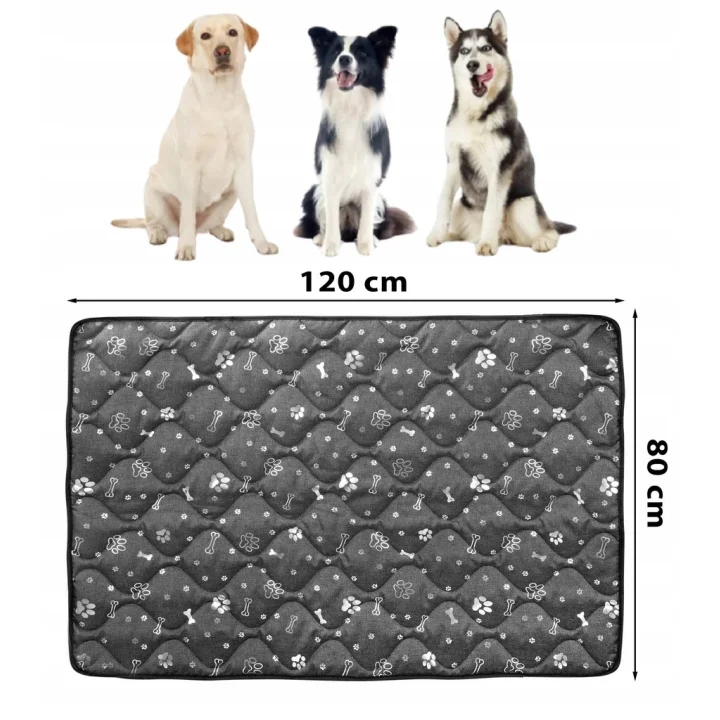 Legowisko dla psa mata 120x80 cm wodoodporne kości srebrne