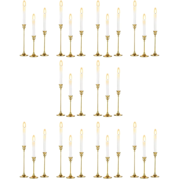 Świecznik metalowy złoty Romadedi 10x3 sztuki (30 sztuk) 15/18.5/23.5 cm